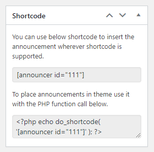 Announcer - PRO shortcode admin page