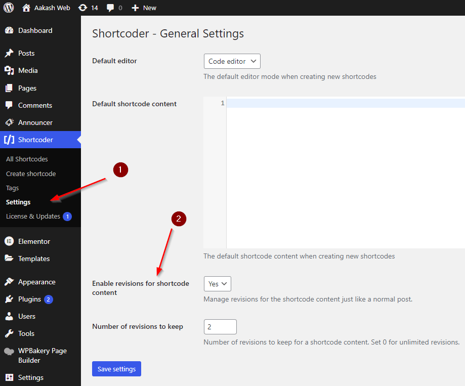 Configuring revision settings in Shortcoder PRO